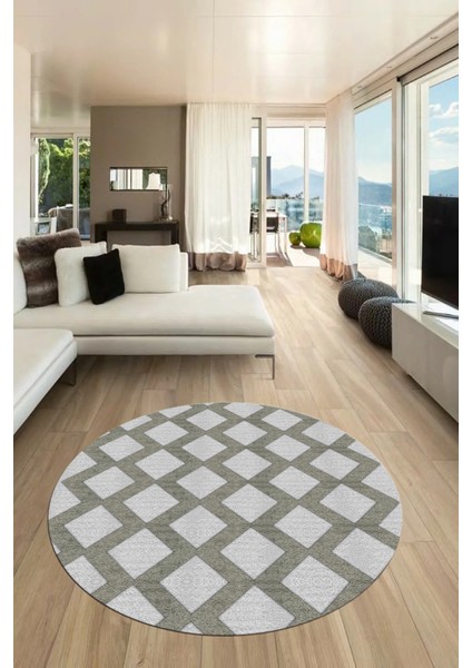 Dijital Baskı Kaymaz Yıkanabilir Sade Motifli Yuvarlak Mutfak Salon Halısı, Y-Sade-40-Krem, fırsatları