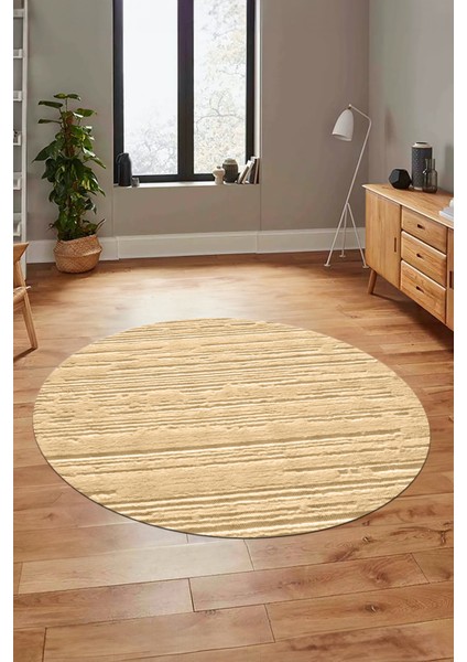 Düz Renk Sade Motifli Dijital Kaymaz Taban Yıkanabilir Yuvarlak Salon Halısı, Y-Sade-32-Kahve,