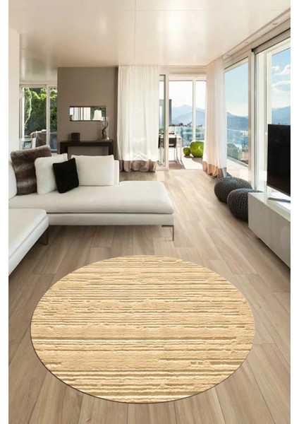 Düz Renk Sade Motifli Dijital Kaymaz Taban Yıkanabilir Yuvarlak Salon Halısı, Y-Sade-32-Kahve,