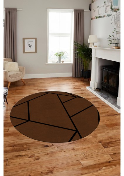 Dijital Baskı Kaymaz Yıkanabilir Sade Çizgili Yuvarlak Mutfak Salon Halısı, Y-Sade-50-Kahve, fiyatları