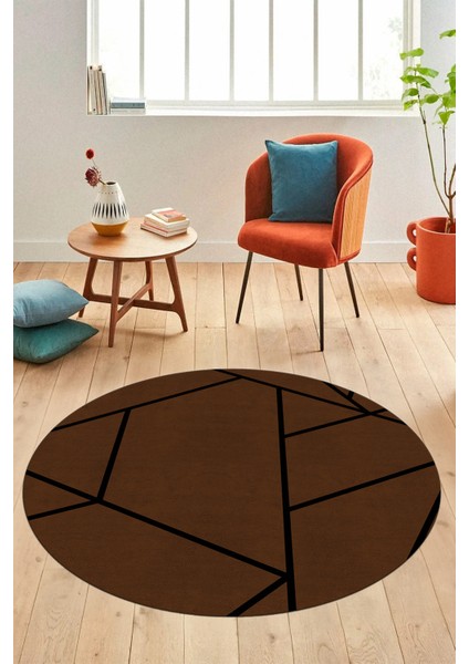 Dijital Baskı Kaymaz Yıkanabilir Sade Çizgili Yuvarlak Mutfak Salon Halısı, Y-Sade-50-Kahve, fırsatları