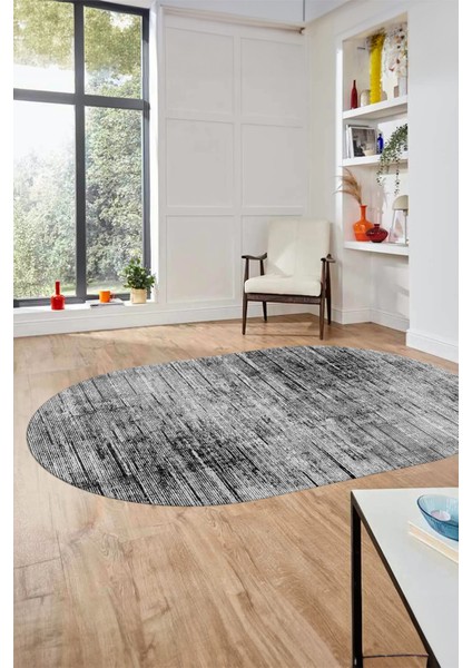 Düz Renk Sade Desen Dijital Kaymaz Taban Yıkanabilir Oval Yolluk Salon Halısı, O-Sade-37-Gri,