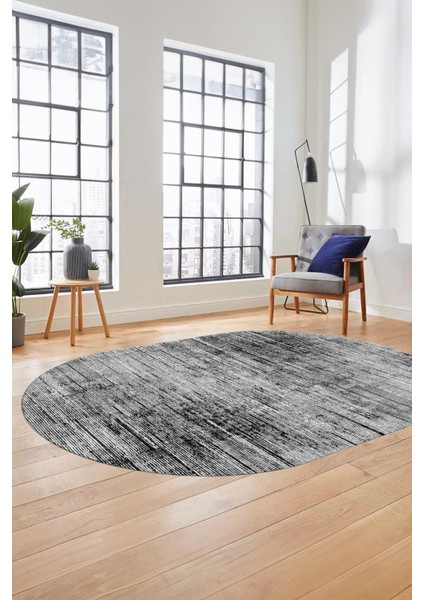 Düz Renk Sade Desen Dijital Kaymaz Taban Yıkanabilir Oval Yolluk Salon Halısı, O-Sade-37-Gri,