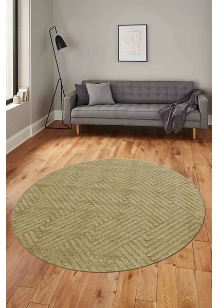 Dijital Baskı Kaymaz Yıkanabilir Sade Desen Yuvarlak Mutfak Salon Halısı, Y-Sade-47-Kahve,
