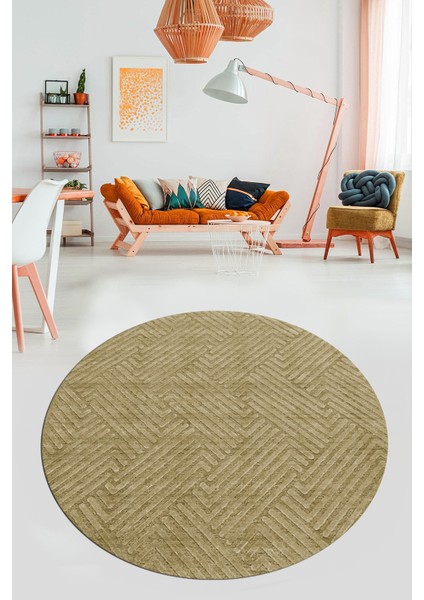 Dijital Baskı Kaymaz Yıkanabilir Sade Desen Yuvarlak Mutfak Salon Halısı, Y-Sade-47-Kahve, indirimleri