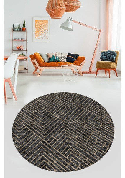 Dijital Kaymaz Taban Yıkanabilir Sade Motifli Yuvarlak Mutfak Salon Halısı, Y-Sade-11-Vizon, modelleri