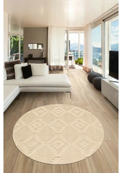 Dijital Kaymaz Taban Yıkanabilir Şık Kilim Desen Yuvarlak Mutfak Salon Halısı, Y-Sade-03-Bej, fiyatları