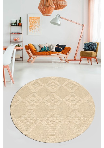 Dijital Kaymaz Taban Yıkanabilir Şık Kilim Desen Yuvarlak Mutfak Salon Halısı, Y-Sade-03-Bej, fırsatları