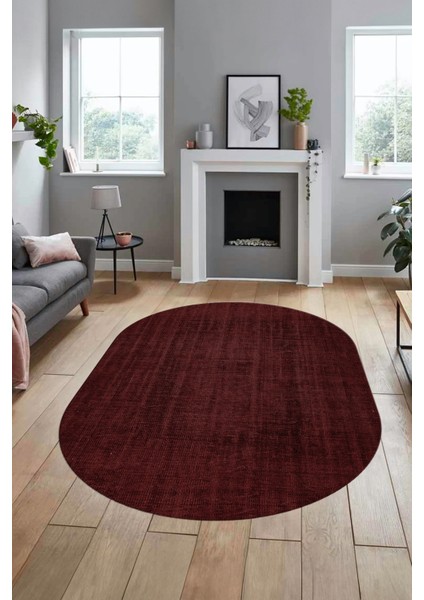 Dijital Baskı Kaymaz Yıkanabilir Sade Düz Renk Tasarım Oval Yolluk Salon Halısı, O-Sade-45-Bordo, fırsatları