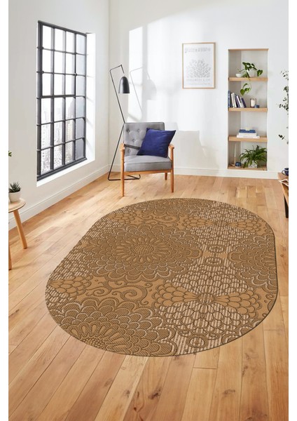 Düz Renk Sade Motifli Dijital Kaymaz Taban Yıkanabilir Oval Yolluk Salon Halısı, O-Sade-34-Kahve, fırsatları