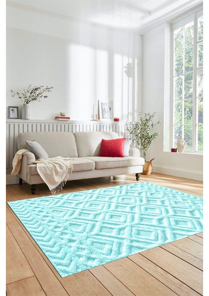 3D Dijital Kaymaz Taban Yıkanabilir Kilim Desen Yolluk Mutfak Salon Halısı, Sade-04-Mavi,