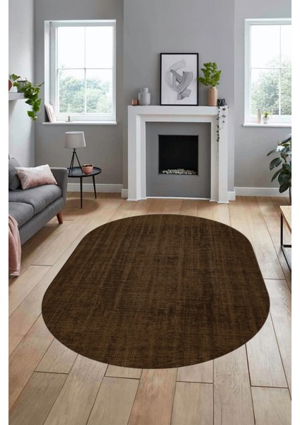 Dijital Baskı Kaymaz Yıkanabilir Sade Düz Renk Tasarım Oval Yolluk Salon Halısı, O-Sade-45-Kahve, fırsatları