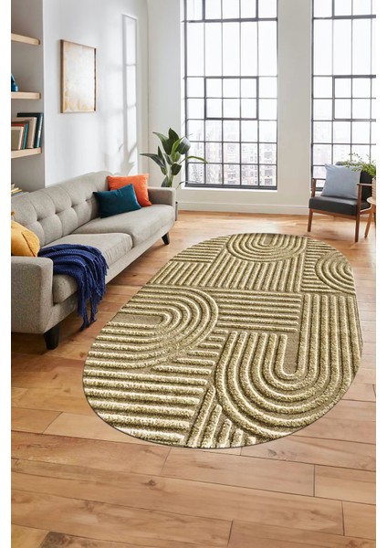 Baskılı Kaymaz Taban Yıkanabilir Sade Desen Oval Yolluk Mutfak Salon Halısı, O-Sade-01-Kahve, indirimleri