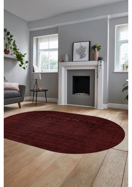 Dijital Baskı Kaymaz Yıkanabilir Sade Düz Renk Tasarım Oval Yolluk Salon Halısı, O-Sade-45-Bordo, indirimleri