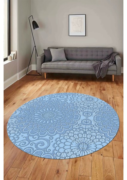 Düz Renk Sade Motifli Dijital Kaymaz Taban Yıkanabilir Yuvarlak Salon Halısı, Y-Sade-34-Mavi, modelleri
