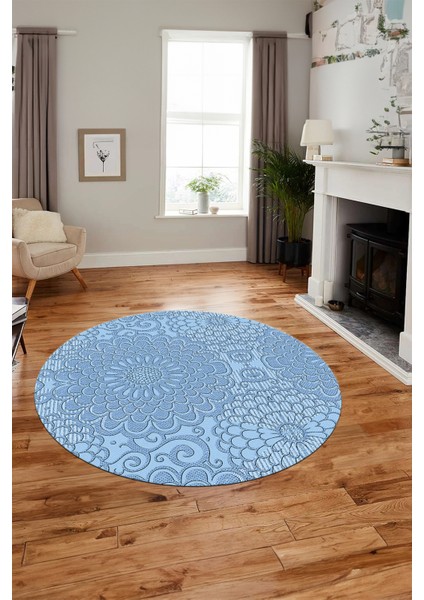 Düz Renk Sade Motifli Dijital Kaymaz Taban Yıkanabilir Yuvarlak Salon Halısı, Y-Sade-34-Mavi, fırsatları