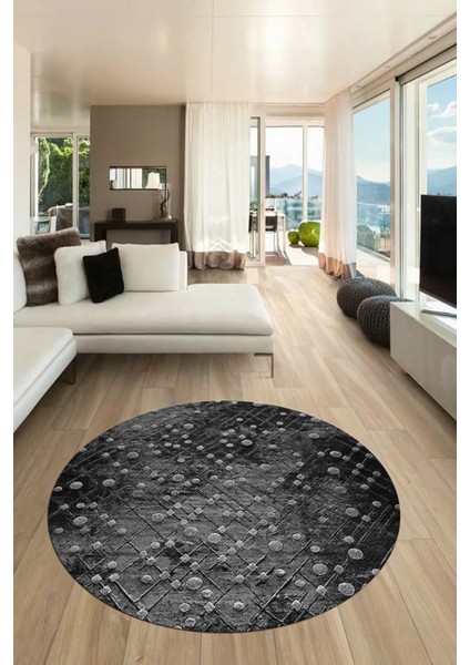Dijital Baskı Kaymaz Yıkanabilir Sade 3D Yuvarlak Mutfak Salon Halısı, Y-Sade-48-Antrasit,