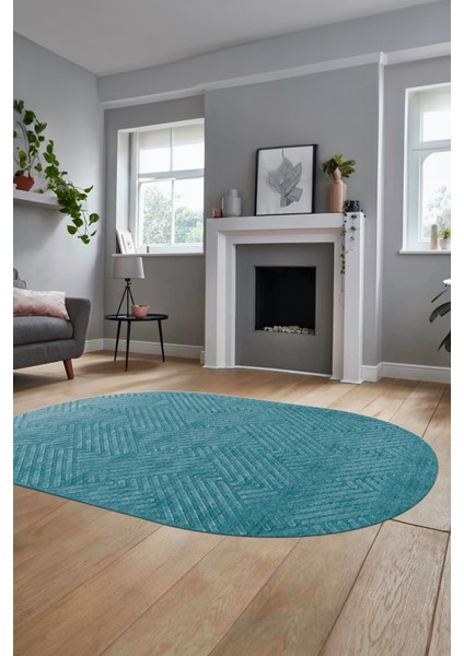 Dijital Baskı Kaymaz Yıkanabilir Sade Desen Oval Yolluk Koridor Salon Halısı, O-Sade-47-Mavi, indirimleri