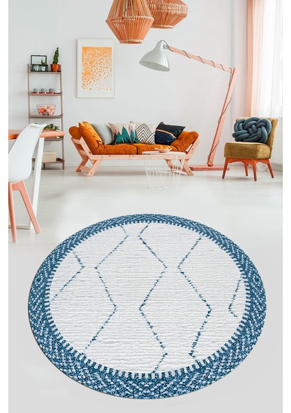 Dijital Kaymaz Taban Yıkanabilir Sade Kilim Desen Yuvarlak Mutfak Salon Halısı, Y-Sade-17-Mavi, fiyatları