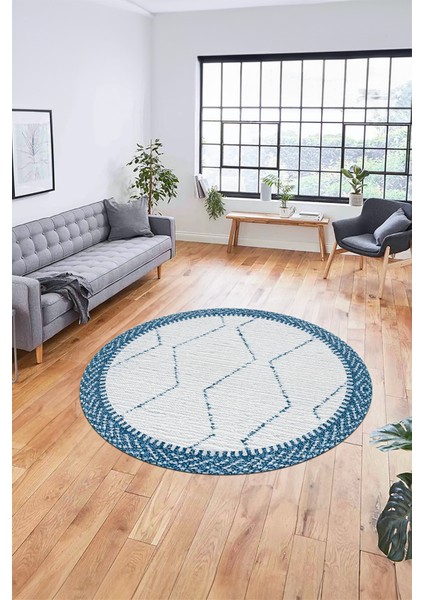 Dijital Kaymaz Taban Yıkanabilir Sade Kilim Desen Yuvarlak Mutfak Salon Halısı, Y-Sade-17-Mavi, modelleri