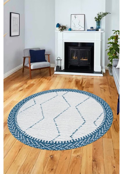 Dijital Kaymaz Taban Yıkanabilir Sade Kilim Desen Yuvarlak Mutfak Salon Halısı, Y-Sade-17-Mavi, fırsatları