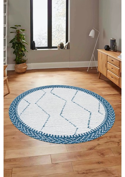 Dijital Kaymaz Taban Yıkanabilir Sade Kilim Desen Yuvarlak Mutfak Salon Halısı, Y-Sade-17-Mavi, indirimleri