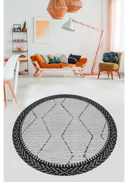 Dijital Kaymaz Taban Yıkanabilir Sade Kilim Desen Yuvarlak Mutfak Salon Halısı, Y-Sade-17-Siyah, fiyatları