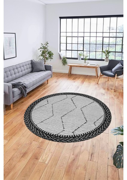 Dijital Kaymaz Taban Yıkanabilir Sade Kilim Desen Yuvarlak Mutfak Salon Halısı, Y-Sade-17-Siyah, modelleri
