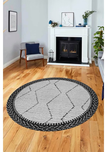 Dijital Kaymaz Taban Yıkanabilir Sade Kilim Desen Yuvarlak Mutfak Salon Halısı, Y-Sade-17-Siyah, fırsatları
