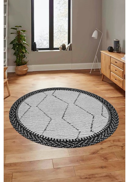 Dijital Kaymaz Taban Yıkanabilir Sade Kilim Desen Yuvarlak Mutfak Salon Halısı, Y-Sade-17-Siyah, indirimleri