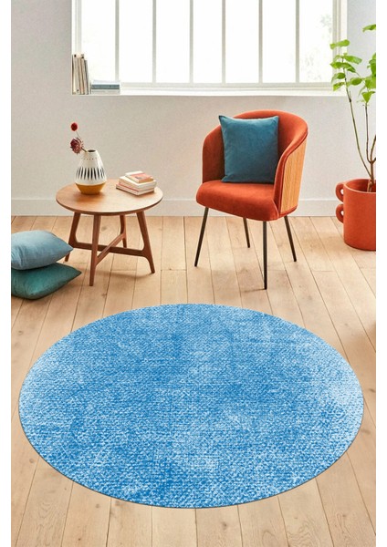 Dijital Baskı Kaymaz Yıkanabilir Sade Düz Renk Tasarım Yuvarlak Salon Halısı, Y-Sade-43-Mavi, fırsatları