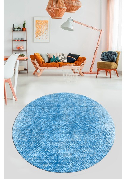 Dijital Baskı Kaymaz Yıkanabilir Sade Düz Renk Tasarım Yuvarlak Salon Halısı, Y-Sade-43-Mavi, indirimleri