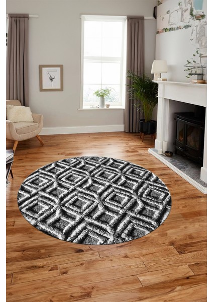 3D Dijital Kaymaz Taban Yıkanabilir Kilim Desen Yuvarlak Mutfak Salon Halısı, Y-Sade-04-Antrasit,