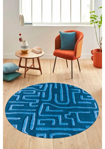 Dijital Kaymaz Taban Yıkanabilir Sade Düz Desen Yuvarlak Mutfak Salon Halısı, Y-Sade-09-Mavi, fiyatları