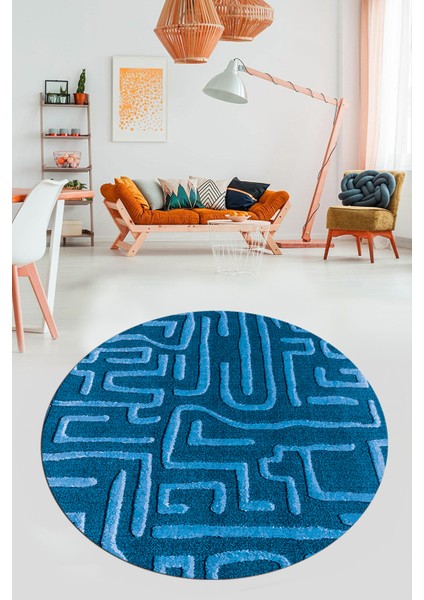 Dijital Kaymaz Taban Yıkanabilir Sade Düz Desen Yuvarlak Mutfak Salon Halısı, Y-Sade-09-Mavi, modelleri