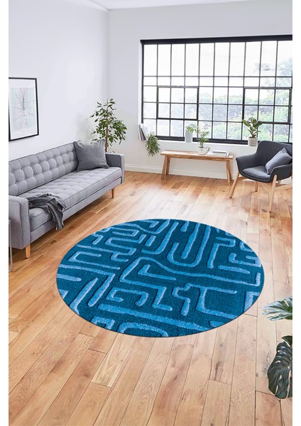 Dijital Kaymaz Taban Yıkanabilir Sade Düz Desen Yuvarlak Mutfak Salon Halısı, Y-Sade-09-Mavi, fırsatları