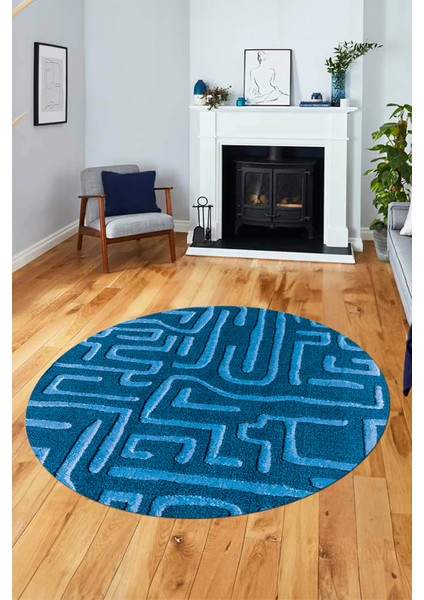 Dijital Kaymaz Taban Yıkanabilir Sade Düz Desen Yuvarlak Mutfak Salon Halısı, Y-Sade-09-Mavi, indirimleri