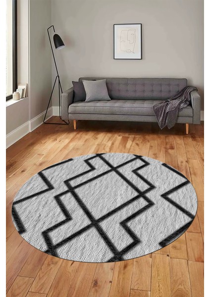 Dijital Baskı Kaymaz Yıkanabilir Sade Tasarım Yuvarlak Mutfak Salon Halısı, Y-Sade-42-Siyah, fiyatları