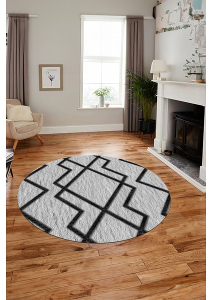 Dijital Baskı Kaymaz Yıkanabilir Sade Tasarım Yuvarlak Mutfak Salon Halısı, Y-Sade-42-Siyah, modelleri