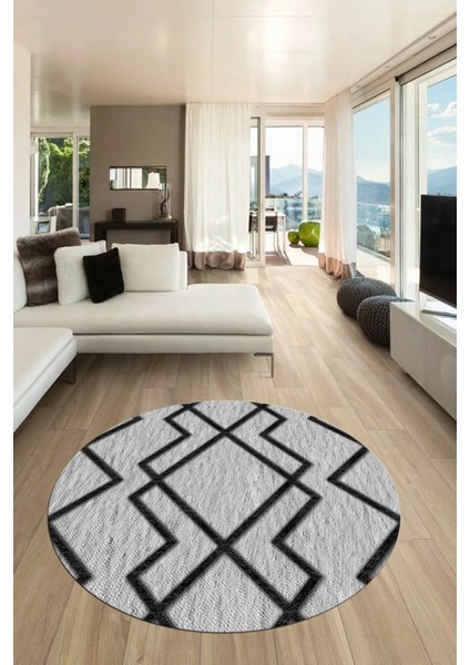 Dijital Baskı Kaymaz Yıkanabilir Sade Tasarım Yuvarlak Mutfak Salon Halısı, Y-Sade-42-Siyah, fırsatları