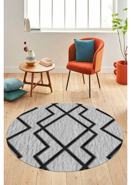 Dijital Baskı Kaymaz Yıkanabilir Sade Tasarım Yuvarlak Mutfak Salon Halısı, Y-Sade-42-Siyah, indirimleri