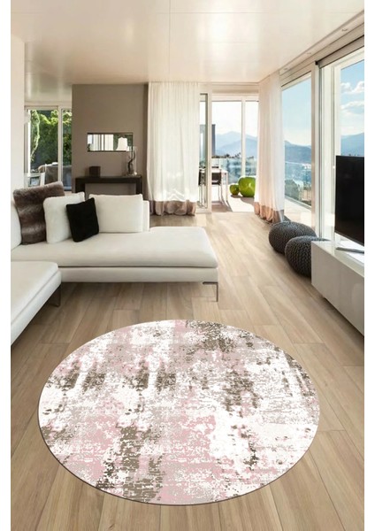 Dijital Baskı Kaymaz Yıkanabilir Sade Düz Renk Tasarım Yuvarlak Salon Halısı, Y-Sade-44-Pembe,