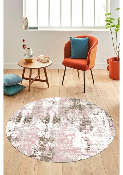 Dijital Baskı Kaymaz Yıkanabilir Sade Düz Renk Tasarım Yuvarlak Salon Halısı, Y-Sade-44-Pembe,