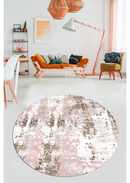 Dijital Baskı Kaymaz Yıkanabilir Sade Düz Renk Tasarım Yuvarlak Salon Halısı, Y-Sade-44-Pembe,