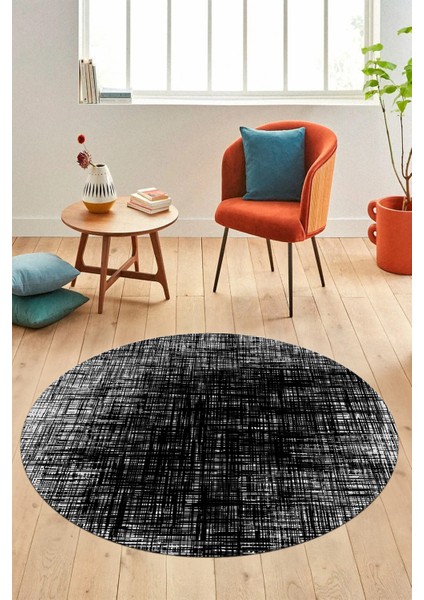 Dijital Kaymaz Taban Yıkanabilir Sade Düz Desen Yuvarlak Mutfak Salon Halısı, Y-Sade-14-Siyah,