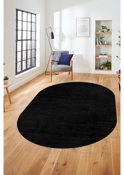 Düz Renk Sade Desen Dijital Kaymaz Taban Yıkanabilir Oval Yolluk Salon Halısı, O-Sade-37-Antrasit, fırsatları