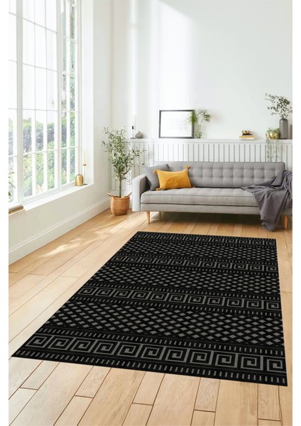 Kilim Desenli Dijital Kaymaz Yıkanabilir Sade Yolluk Mutfak Koridor Salon Halısı Sade-21-Antrasıt