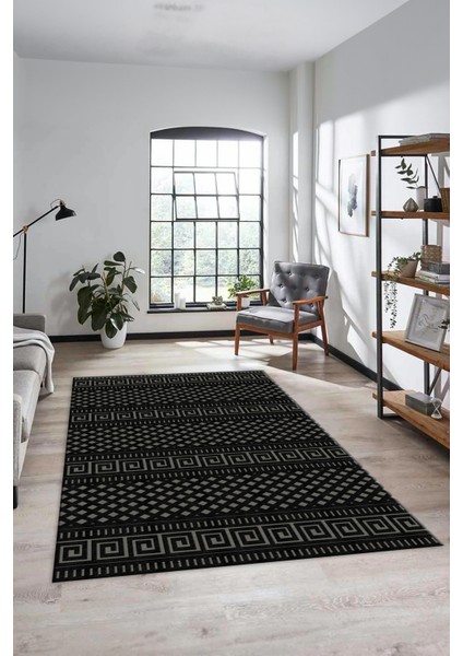 Kilim Desenli Dijital Kaymaz Yıkanabilir Sade Yolluk Mutfak Koridor Salon Halısı Sade-21-Antrasıt