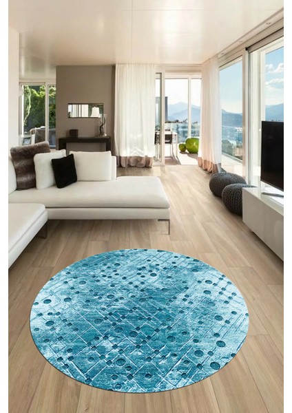 Dijital Baskı Kaymaz Yıkanabilir Sade 3D Yuvarlak Mutfak Salon Halısı, Y-Sade-48-Mavi,