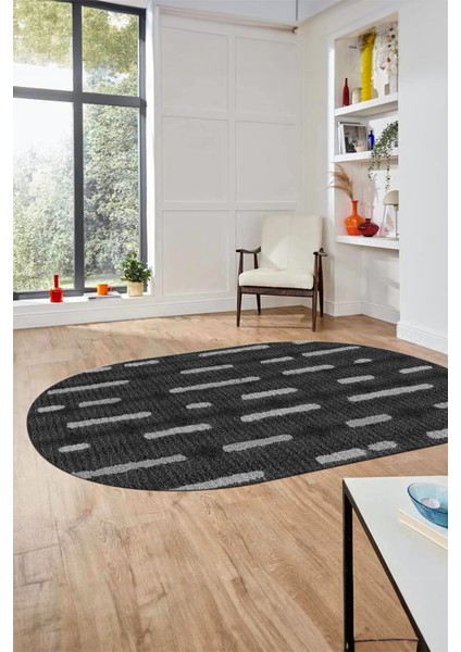 Dijital Baskı Kaymaz Yıkanabilir Sade Düz Oval Yolluk Koridor Salon Halısı, O-Sade-49-Antrasit,
